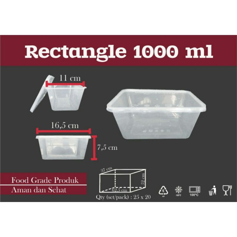 Thinwall Rectangle 1000ml/Kotak Plastik/Kotak Makan