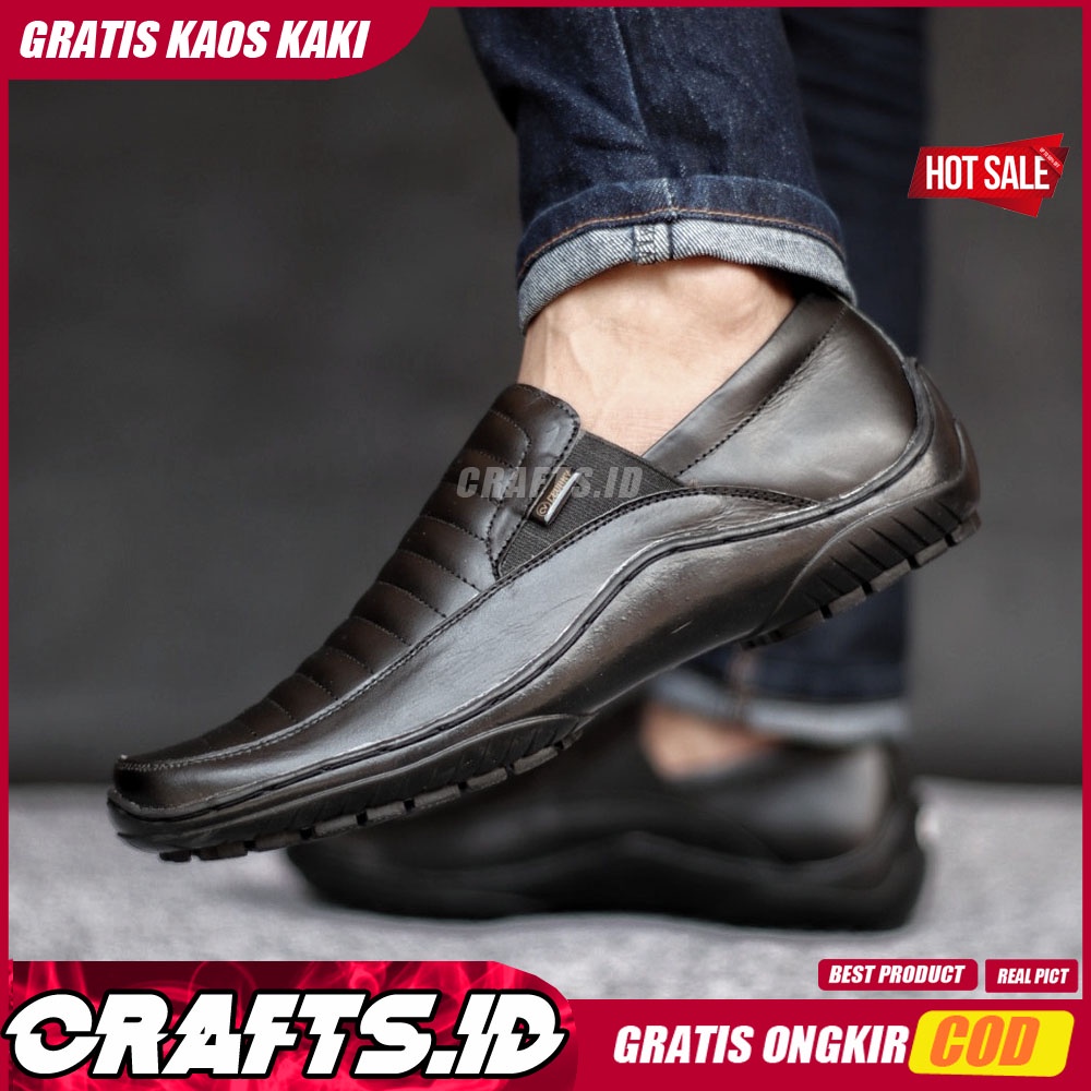 CRAFTS X CORZA  Sepatu Slip On Pria Sepatu Pria Casual Kulit Asli Sepatu Kasual Pria Pantofel Kerja Kuliah Semi formal Original Kekinian