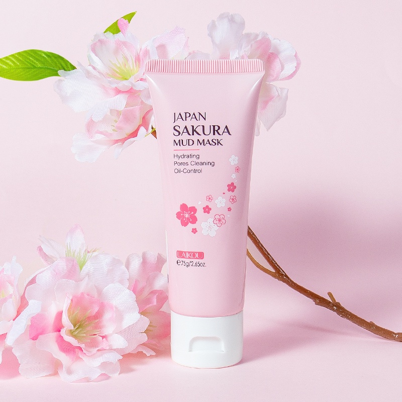 LAIKOU Sakura Brightening Mud Mask Membersihkan Pori-pori Komedo Kontrol Minyak