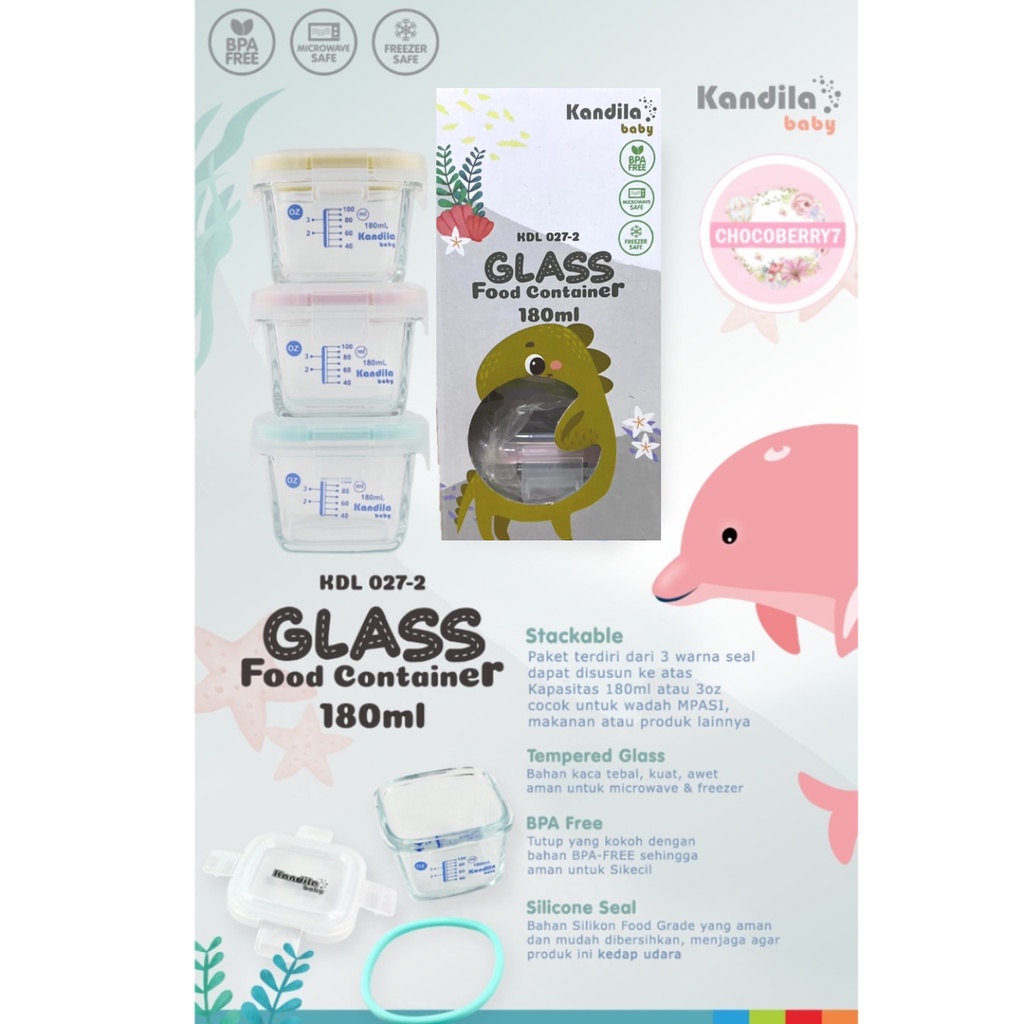 Kandila / BebeWawa Baby Glass Food Container MPASI Bayi Wadah Kaca Tempat Makan Bayi 180ML 160ML