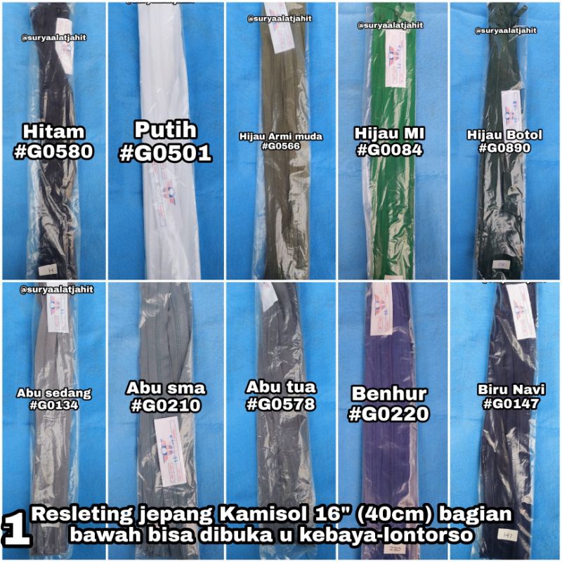 Resleting jepang kamisol 16in bawah bisa dibuka =rp.69.500/lsn