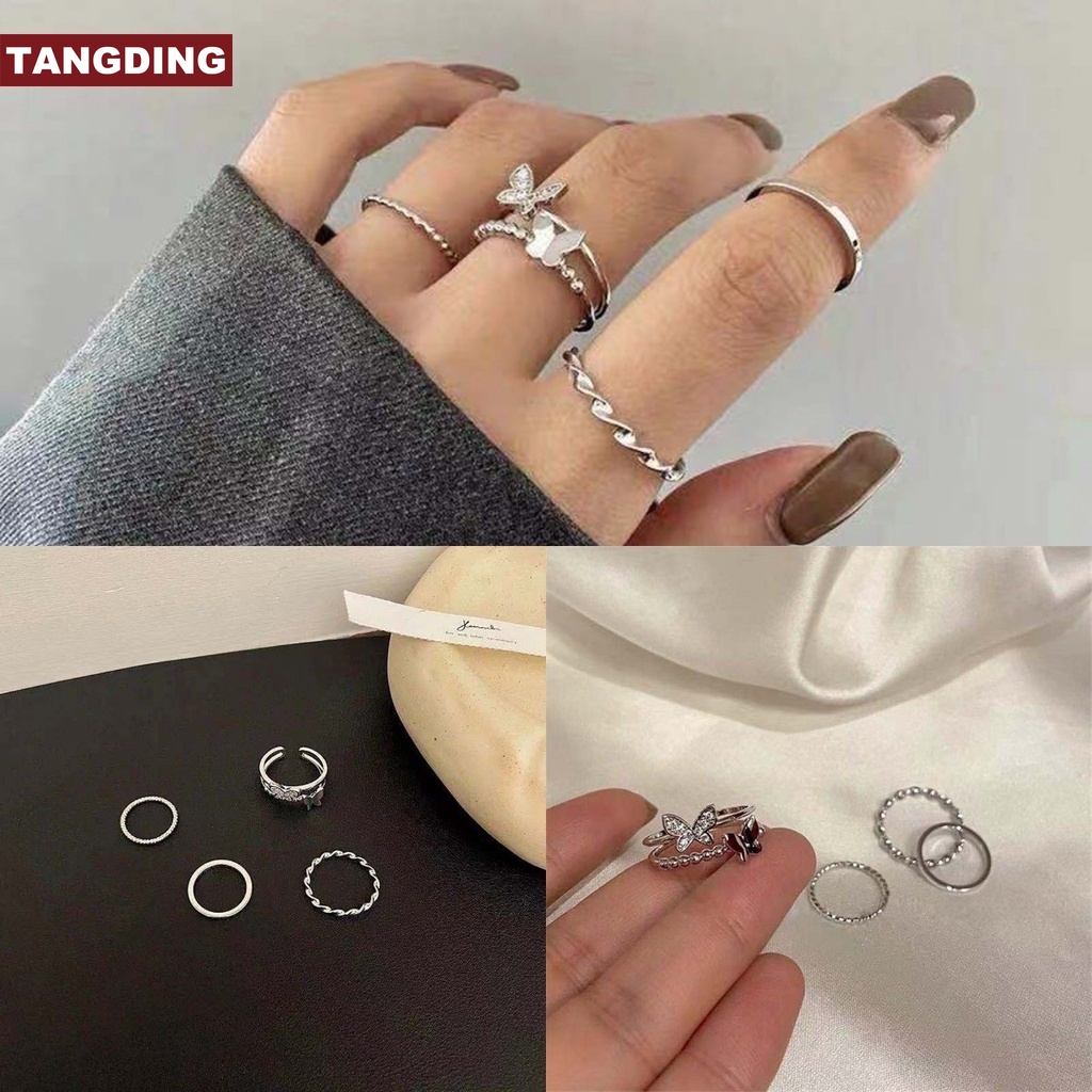 【COD Tangding】4pcs/Set Joint Ring Female Hip Hop Punk Opening With Adjustable Index Finger Ring Ins Fashion Accessories Jewelry