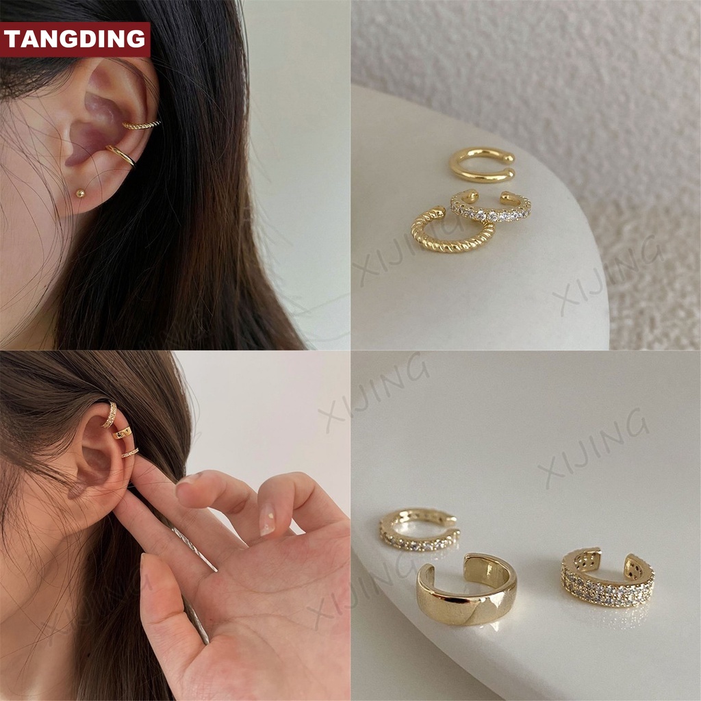 【COD Tangding】3pcs/set Ear Bone Clip Retro Cold Personality No-pierced Zircon Fashion Ear Jewelry