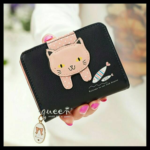 Dompet walet kucing mkn ikan / dompet murah / fashion wanita