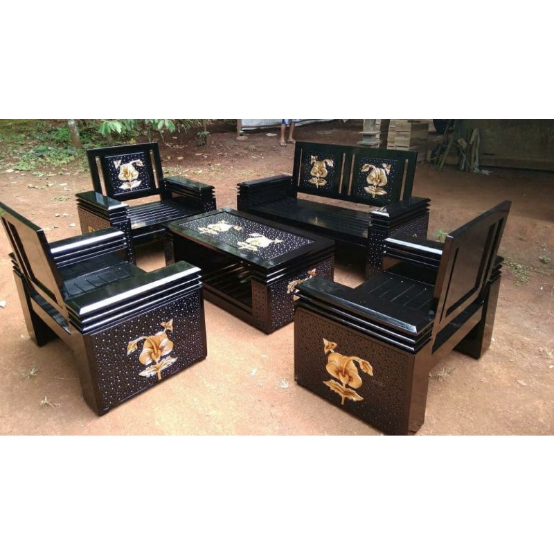 1 SET KURSI KOPER RUANG TAMU BANGKU MINIMALIS BAHAN KAYU JATI FINISHING NATURAL-2