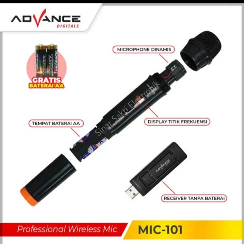 Microphone Mic Wireless Advance 101 Single Tanpa Kabel Karaoke Malang