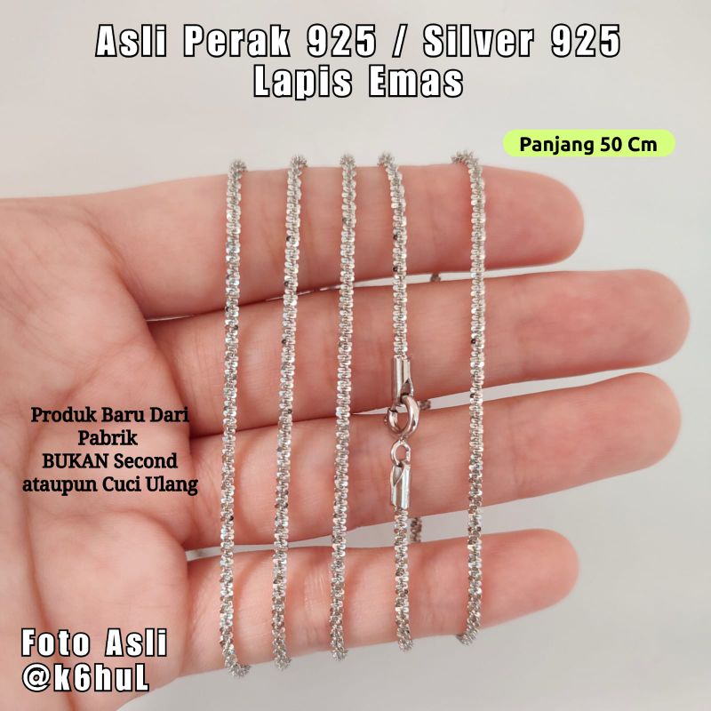 Kalung Perak Pria Asli Perak Silver 925 Lapis Emas Mas Putih Anti Karat Pria Cowok Cowo S925 50 cm