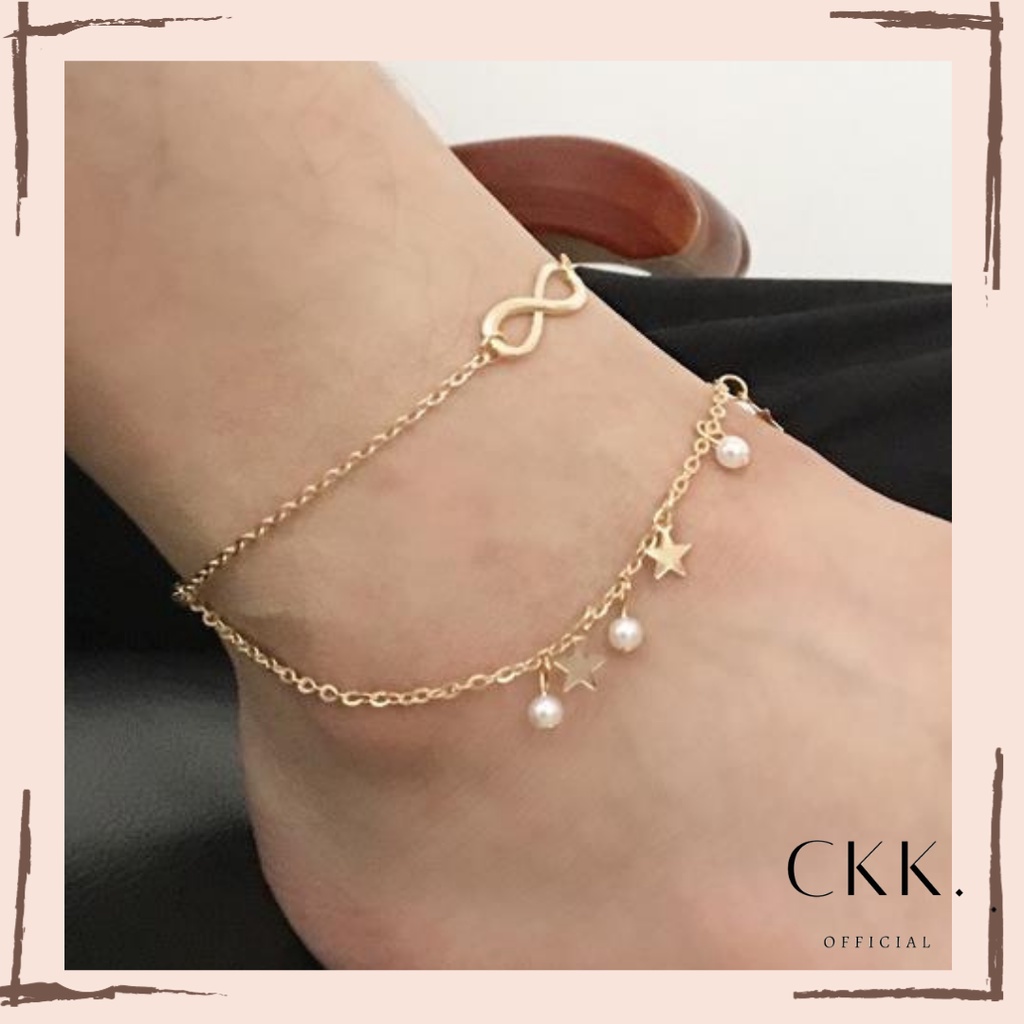 ➰CKK➰ Gelang Kaki Korea Temperamen Mutiara Bintang FA114 Bentuk Anklet Perhiasan Berantai Perak