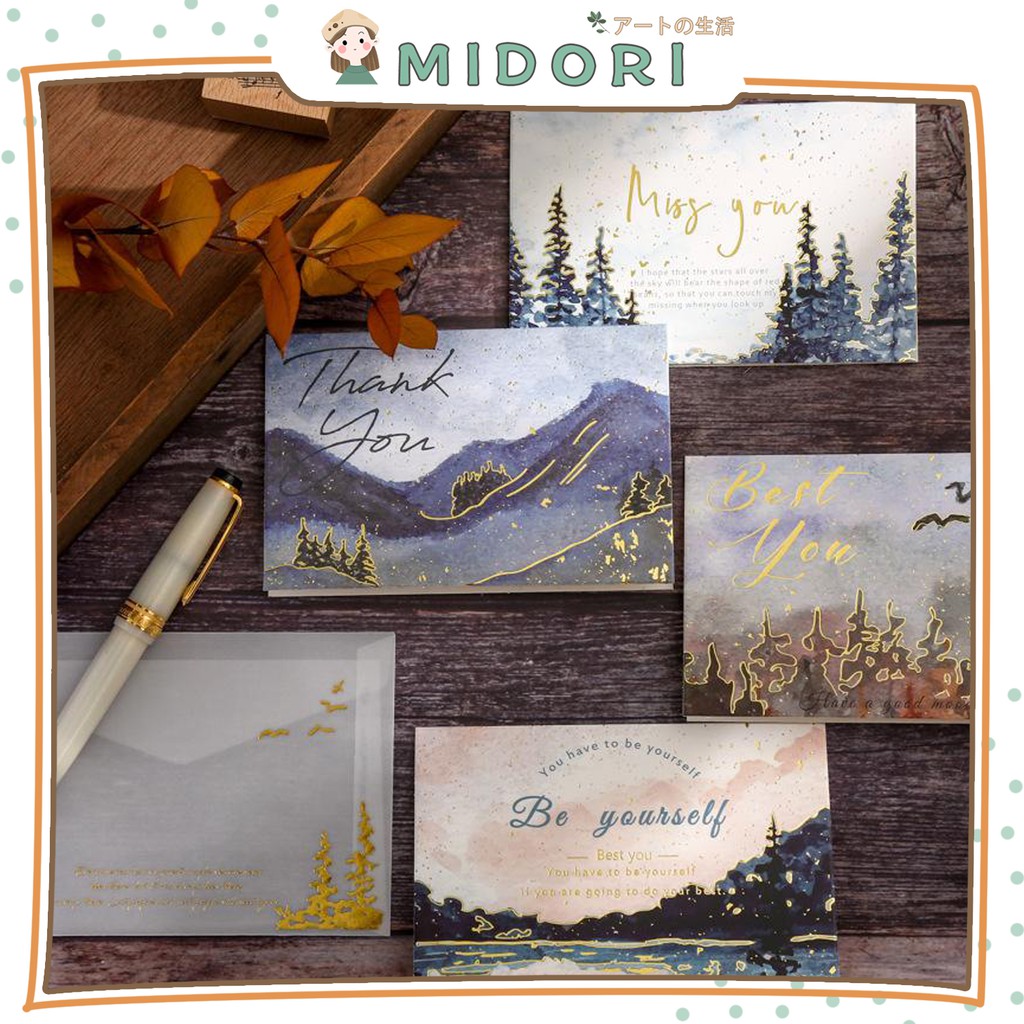 

[MIDORI] 4Pcs Kartu Ucapan GOLD HOT STAMP Greeting Cards - F0031