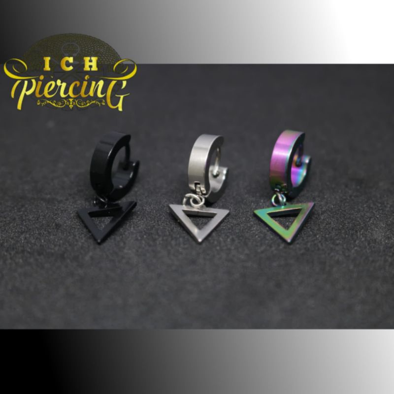 Anting Tindik Pria Wanita Model Segitiga Terbalik 3 Variasi warna