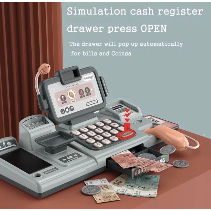 Mesin kasir sensor belt listrik versi inggris | scanner happy fun shopping / mainan mesin kasir anak