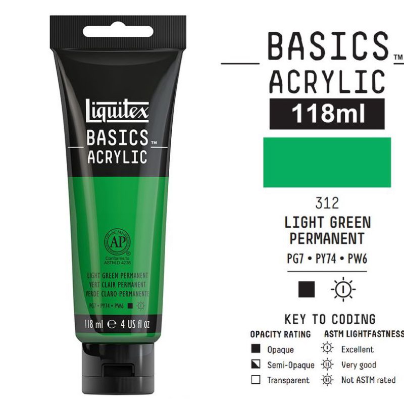 

LIQUITEX BASICS ACRYLIC COLOUR 118 ML LIGHT GREEN PERMANENT