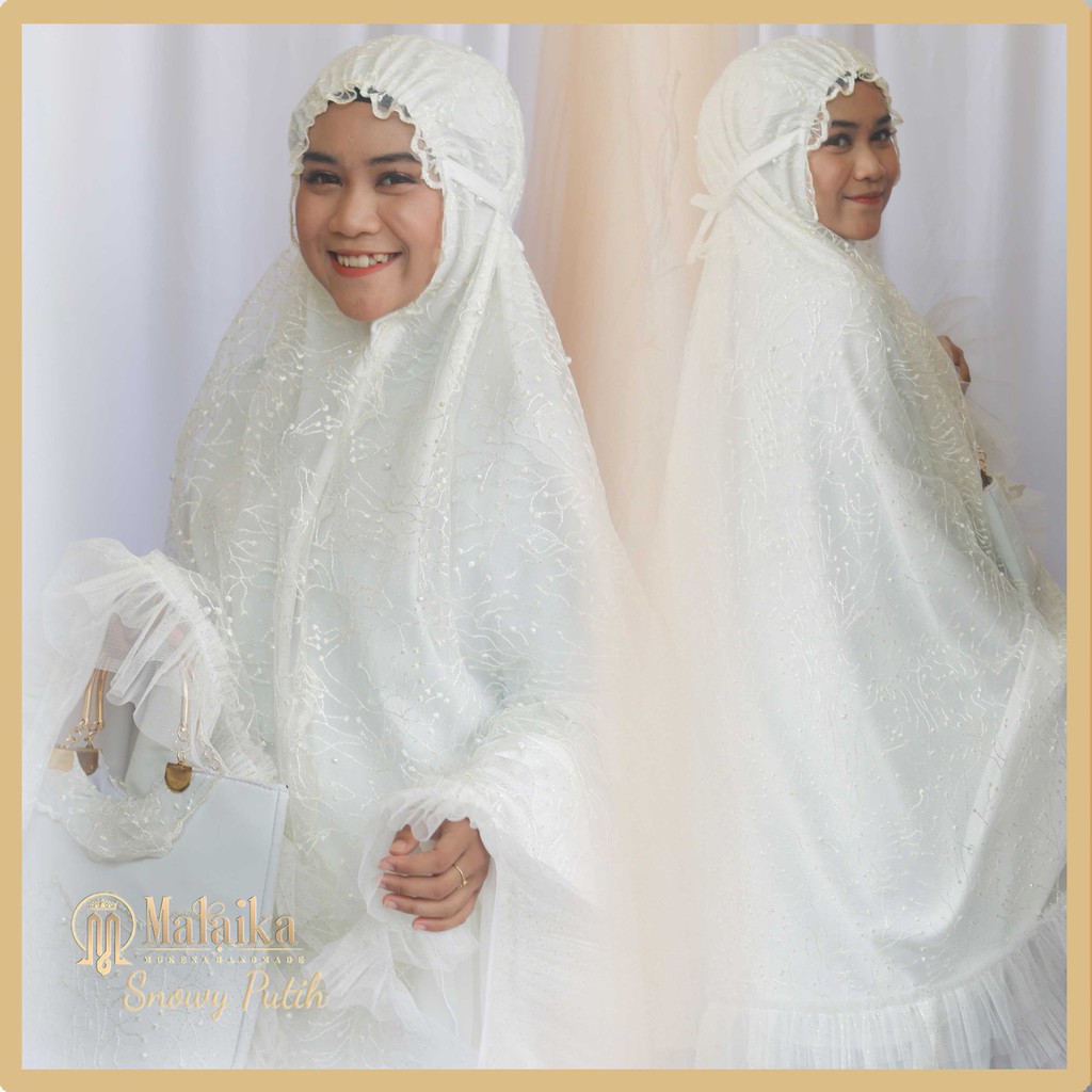 Mukena Putih Brukat Dewasa Mahar Mewah Malaika Snowy Series