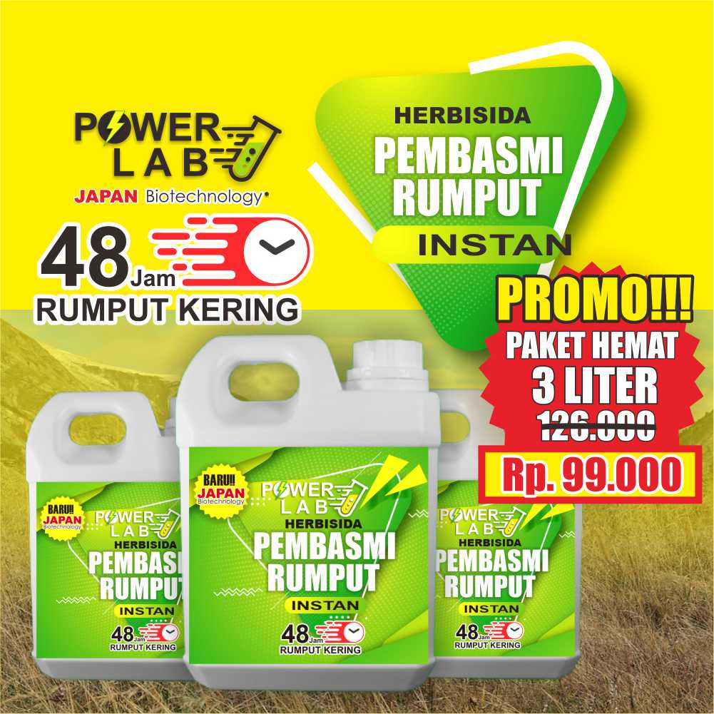 PROMO Powerlab Paket Hemat Lengkap 3 Jerigen 1 Liter Herbisida Kontak Racun Obat Pembasmi dan Pember