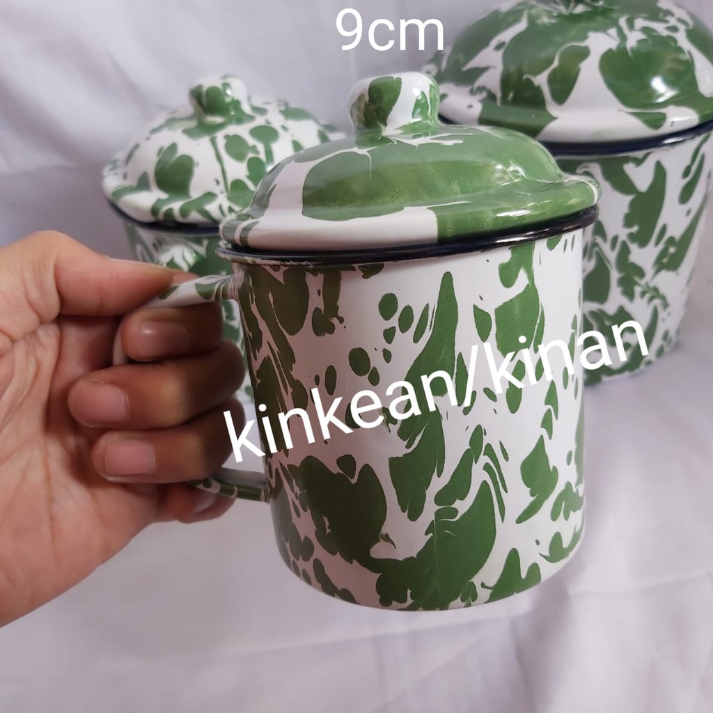 Cangkir Mug Gelas Lurik Enamel Seng Kaleng Jadul Kuno Vintage Retro