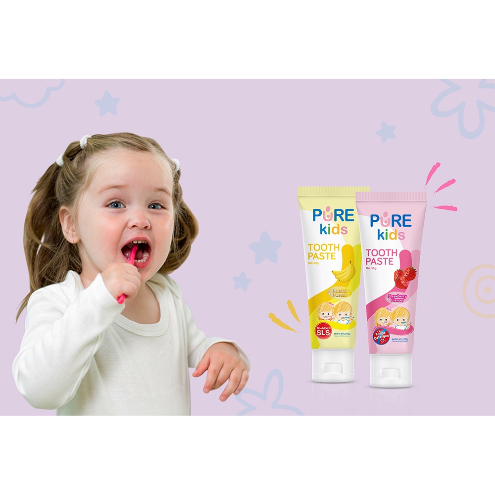 Pure Kids Tooth Paste 50gr Pasta Gigi Anak Pure Banana Strawberry