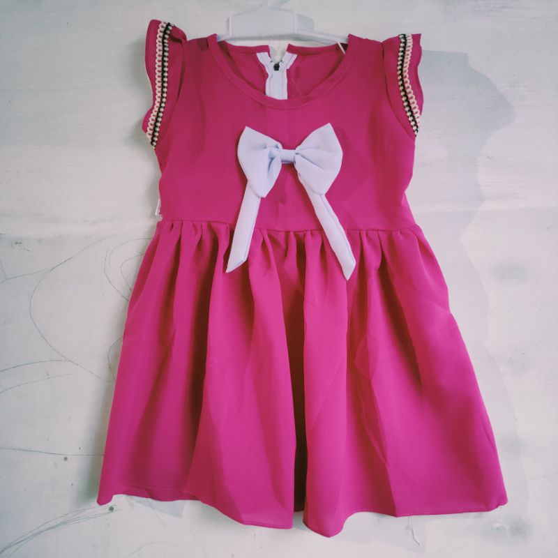 Dress Anak 1 2 tahun moscrepe baju anak perepuam cewek Fatonah Shop pita karang( dress moscrepe pitakarang )