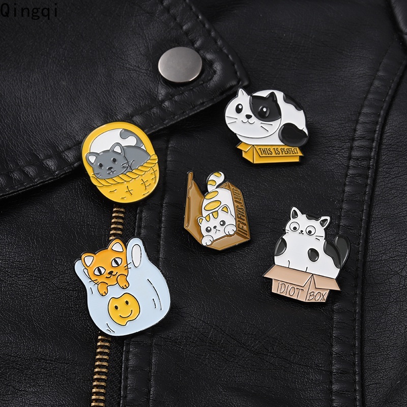 Bros Pin Enamel Desain Kucing Gemuk Dalam Keranjang Untuk Hadiah Anak