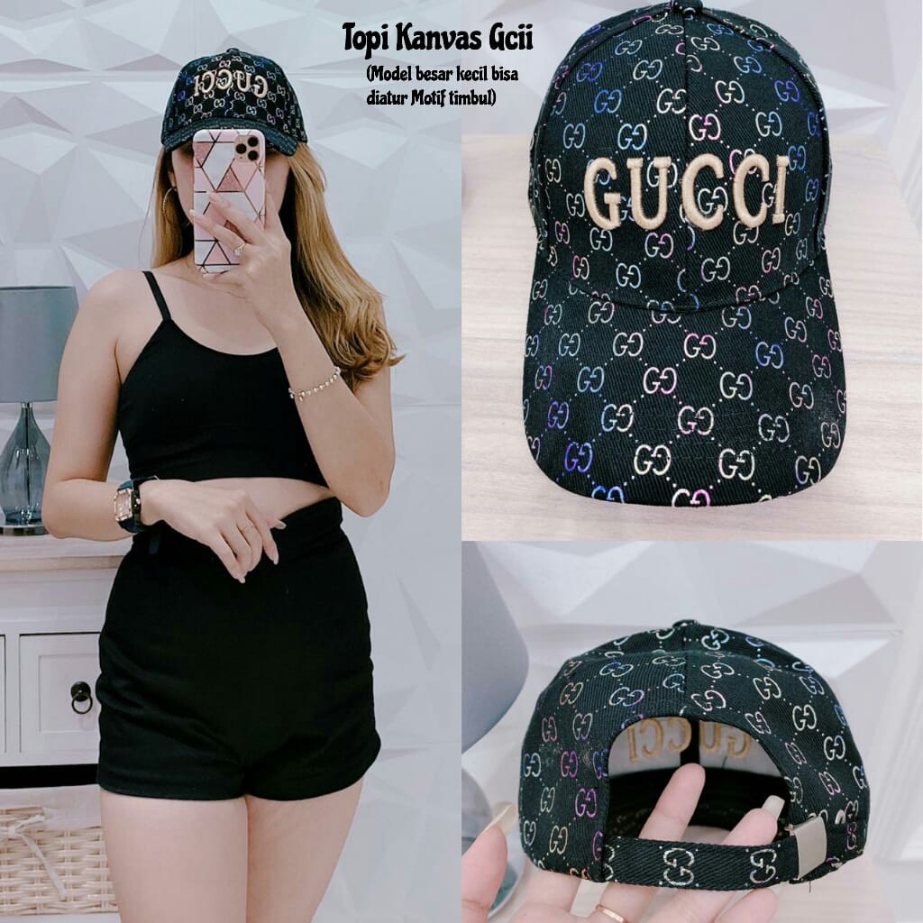 TOPI KANVAS IMPORT GUCCI HITAM FASHION PRIA DAN WANITA TOPI IMPORT MURAH