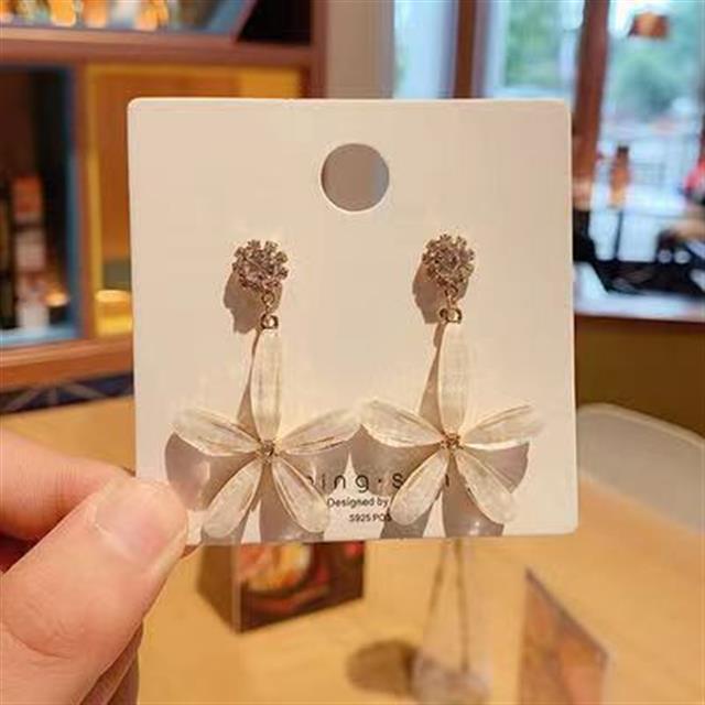 Sterling Silver Needle putih bunga anting-anting petal stud anting-anting perempuan temperamental pa