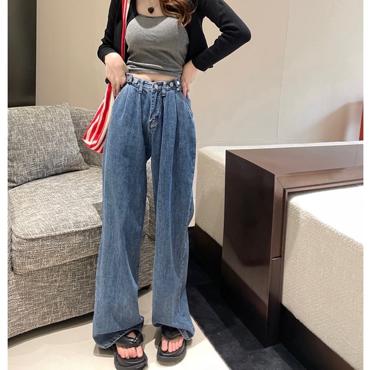 Celana Jeans Wanita Loose Korean Style Boyfriend Celana Panjang Jeans Kulot High Waist