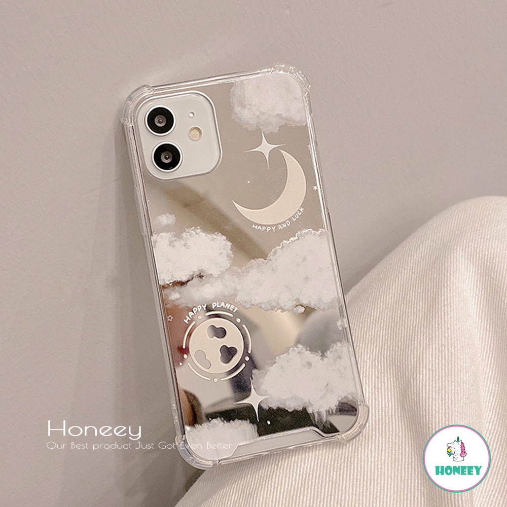 Ins Dreamy Cloud Moon Makeup Mirror Phone Case compatible for IPhone 14 13 12 11 Pro Max X XS XR 8 7 Plus Anti-Scratch Soft TPU Back Cover