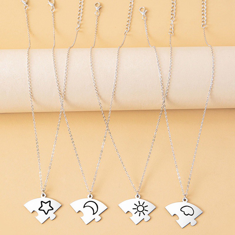 Popular Best Friends BFF Necklace Jewelry 4 PCS/Set Stitching Square Puzzle Alloy Pendant Best Friends Girlfriends Necklaces|Pendant Necklaces