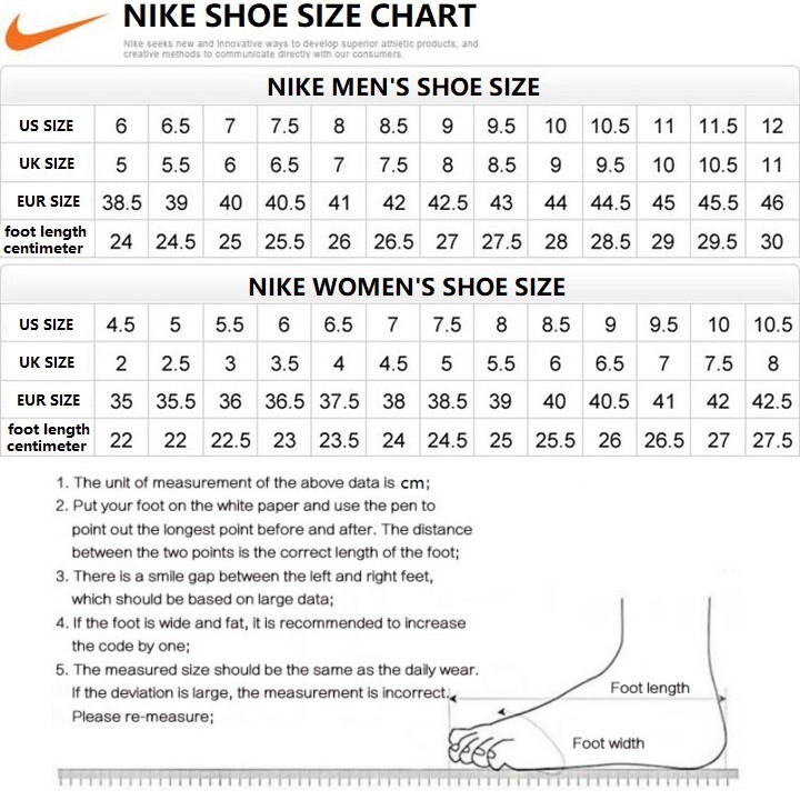 nike shoes size chart korea