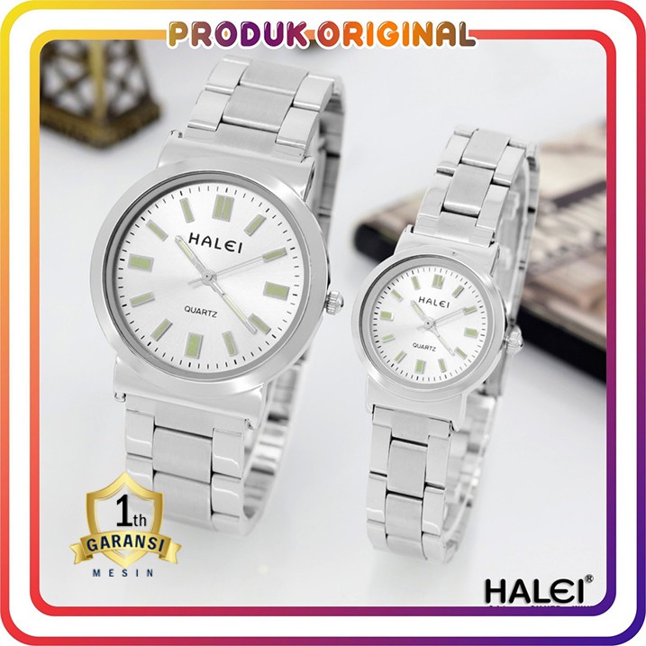 COD JAM TANGAN COUPLE HALEI ORIGINAL 341 RANTAI SILVER WATER RESISTANT STAINLES STEEL