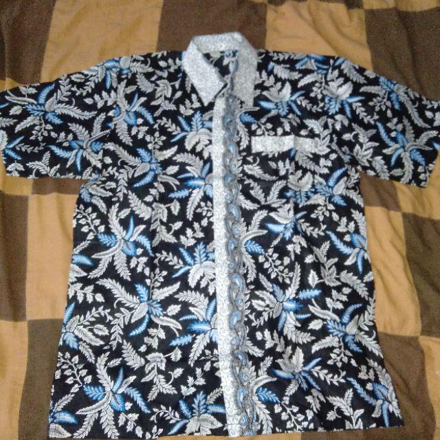 Kemeja Batik Pria Pendek Blarak Biru