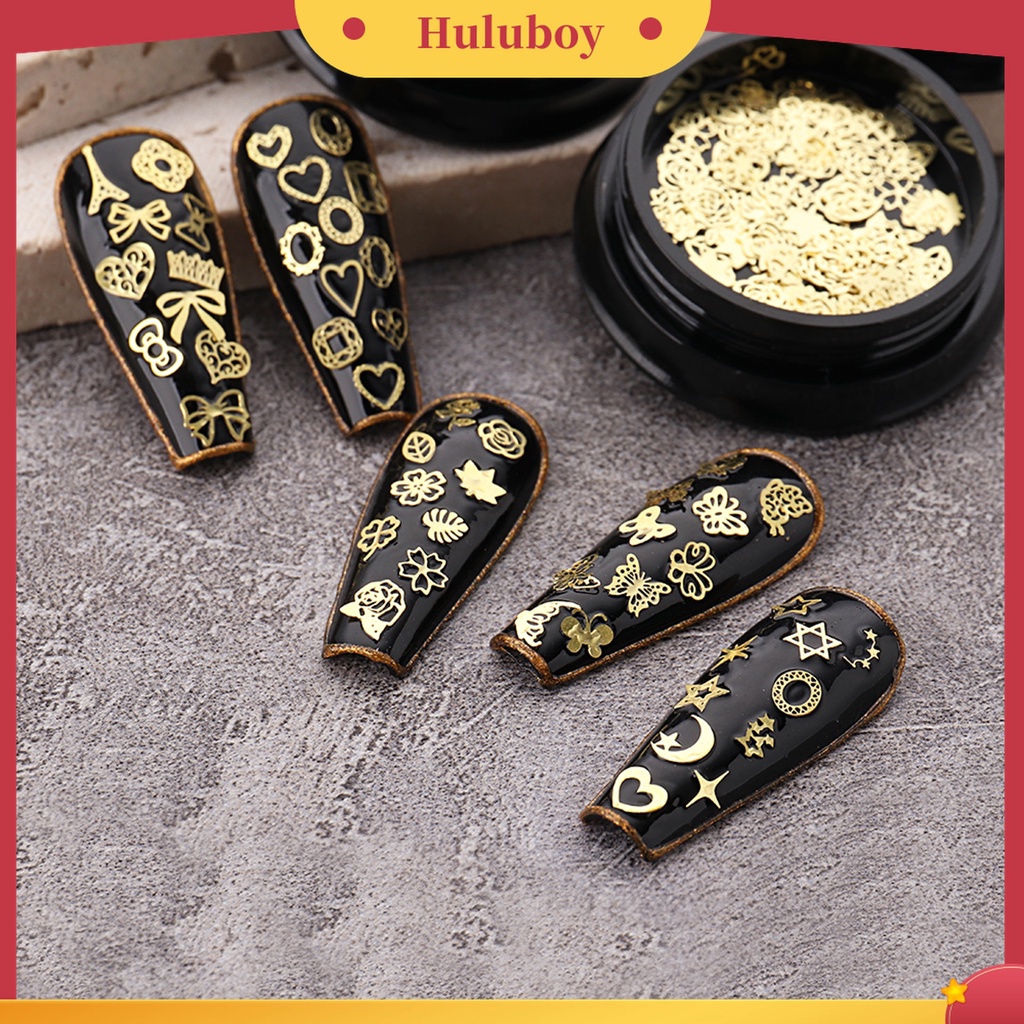 Huluboy Huluboy♡ Payet Logam Bentuk Hati Daun Mahkota Pita Untuk Aksesoris Perhiasan Nail Art