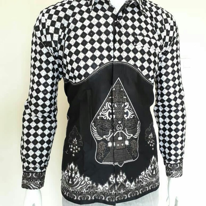 Kemeja Hem Baju Batik Pria Lengan Panjang Catur Wayang Kulit