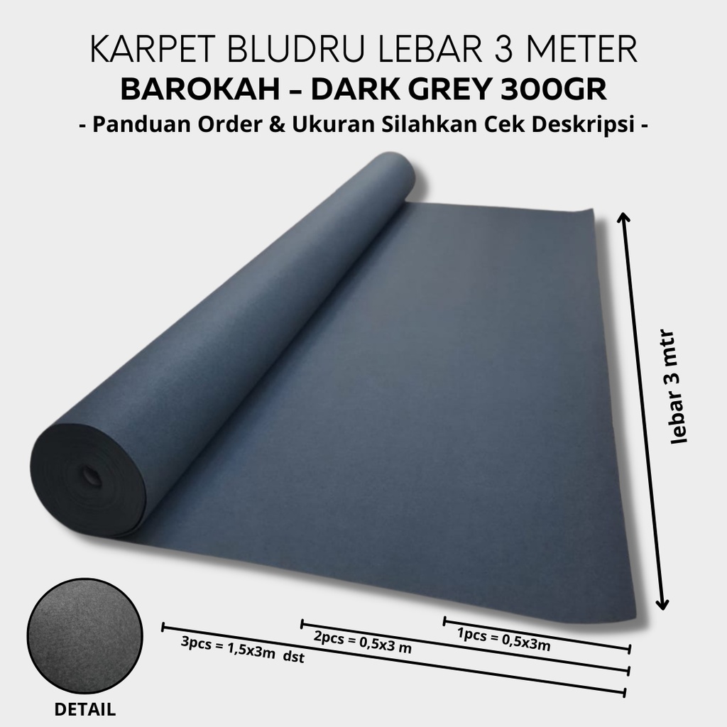 Karpet Brudru Meteran Barokah Polos Murah 0,5 Meter x 3 Meter - Lebar 3 Meter