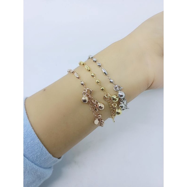 gelang tangan perak asli lapis emas/gelang kapsul bola ukir +2bel/gelang asli silver 925/gelang fashion wanita