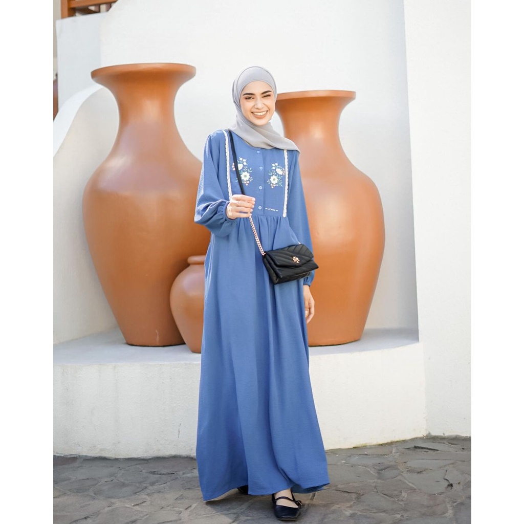 el siete KARIMA DRESS BAHAN LIONEL TWILL EMBROIDERY FLOWER - LCT299B