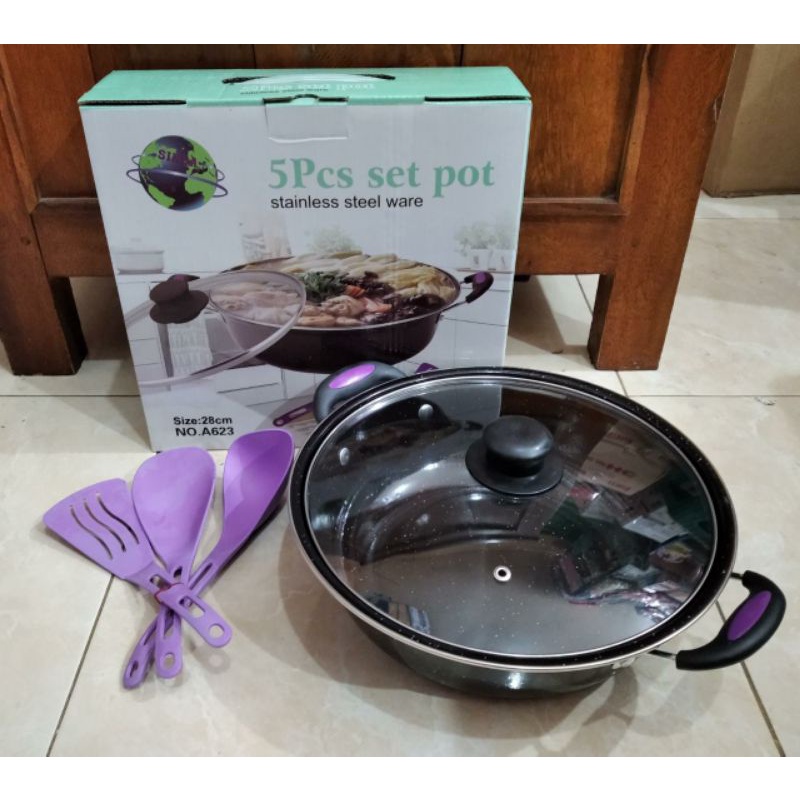 Panci Dapur Enamel Warna Ungu Serbaguna