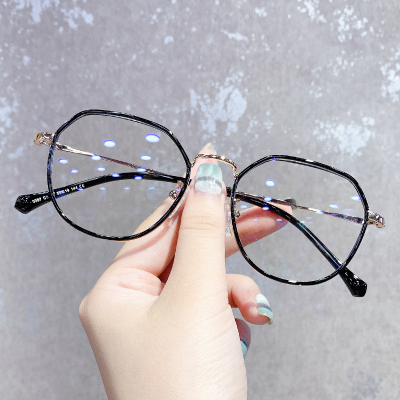 Korean Metal Anti Radiation Eyeglasses Retro Polygon Frame for Women Men