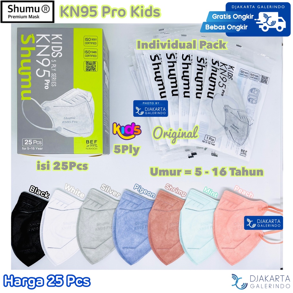 Shumu KN95 PRO KIDS 5Ply Anak Individual Pack isi 25Pcs