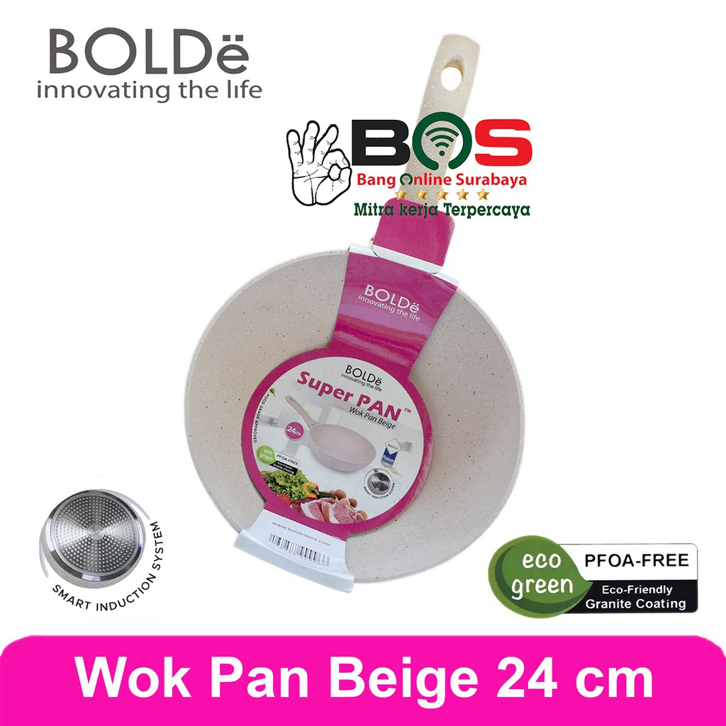 BOLDe Wok Pan Super Pan Wajan Wok Pan 24 CM Beige Granite Coating