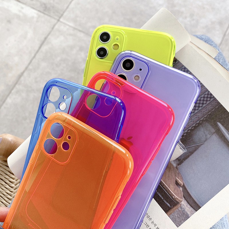 Soft Case TPU Transparan Warna Neon Polos Untuk Iphone SE2 2020 11 Pro Max X Xs Max XR 8 7 6 6s Plus