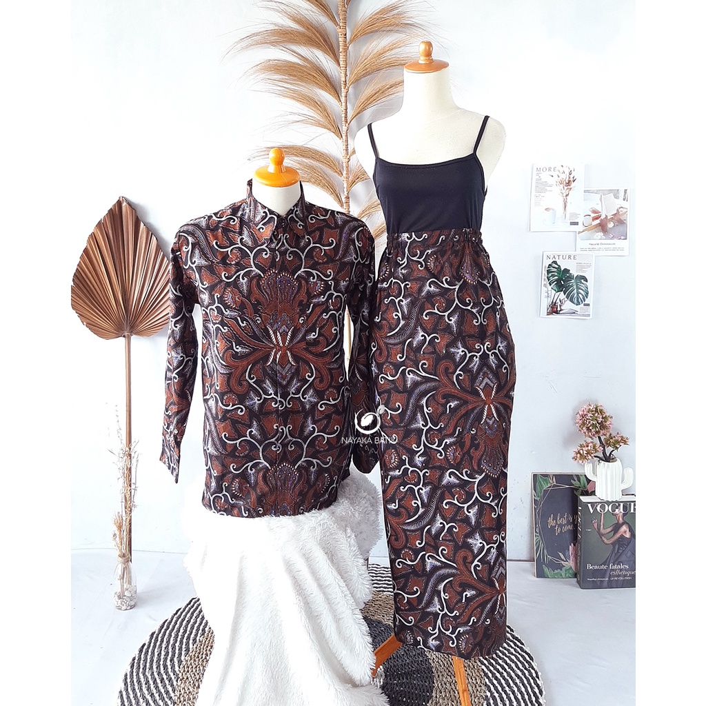 Batik Couple Rok Span Kemeja Pria Lengan Panjang PAULA Baju Couple Kondangan / Rok Batik Bawahan Kebaya Modern / Kemeja Batik Formal