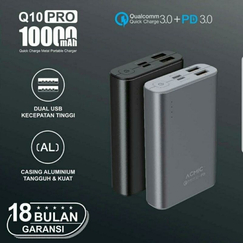 PowerBank Acmic P10PRO Q10PRO C10PRO F10PRO W10PRO Power Wing 10000mAh Quick Charge 3.0 + PD 18W