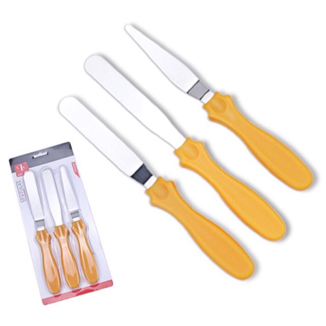 CAKE ICING CREAM BUTTERCREAM KUE SPATULA DEKOR KUE STAINLESS STEEL (1 SET ISI 3)