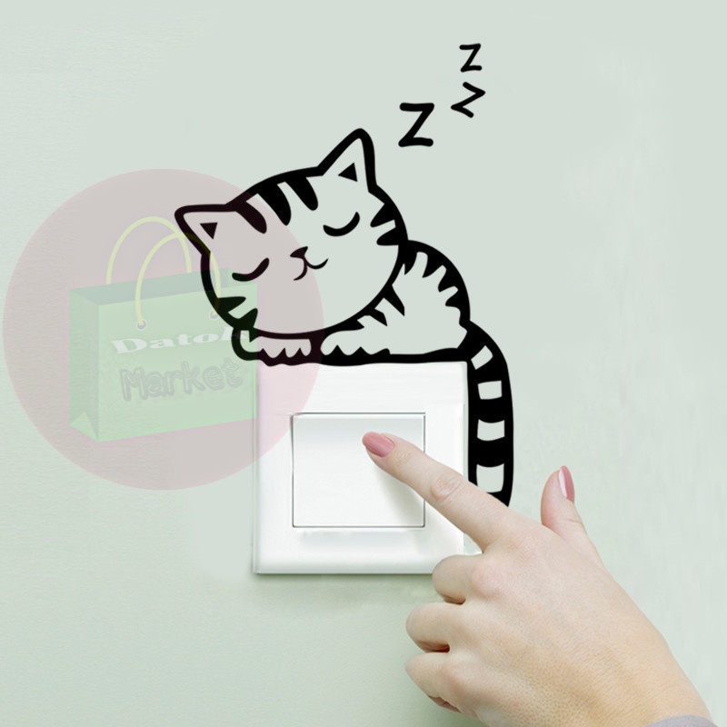 Sticker WallpaperD Dekorasi Kamar Ruangan Dinding Sleeping Cat kucing