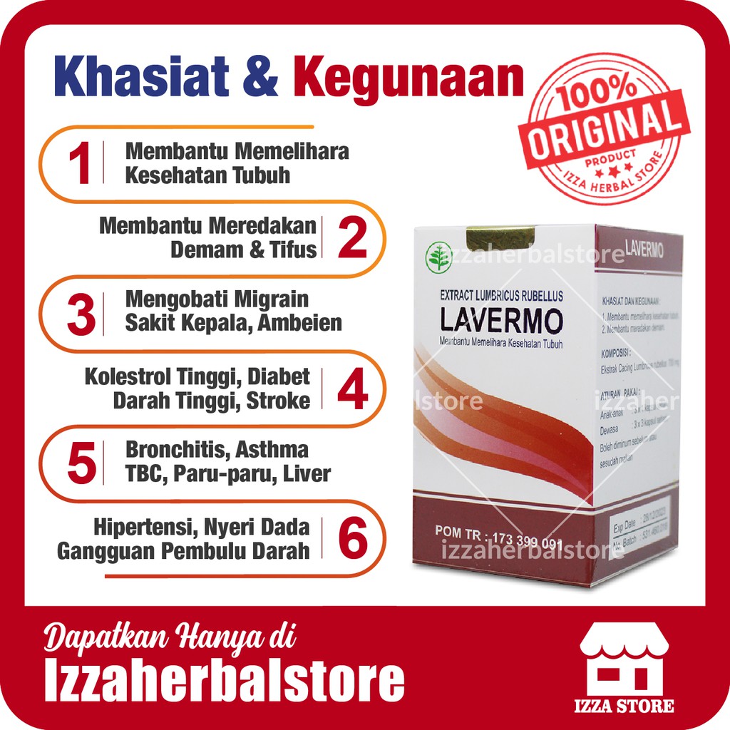 Kapsul Ekstrak Cacing LAVERMO Original BPOM - Extract Lumbricus Rubellus obat cacing