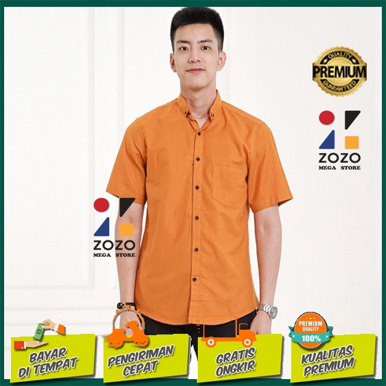 Kemeja Polos Lengan Pendek / Kemeja Pria Lengan Pendek Kuning Kunyit Mustard Jumbo XXL