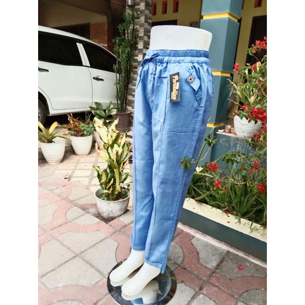 BAWAHAN WANITA CELANA BEGGY PANS GREY SEMI JEANS JUMBO BB 50-70 TERMURAH-Begy kancing setndar