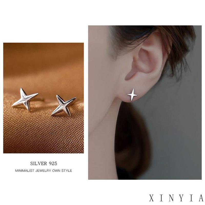 【COD】1 Pasang Anting Stud Desain Bulan Bintang Bahan S925 Silver Anti Alergi Untuk Aksesoris Pelajar