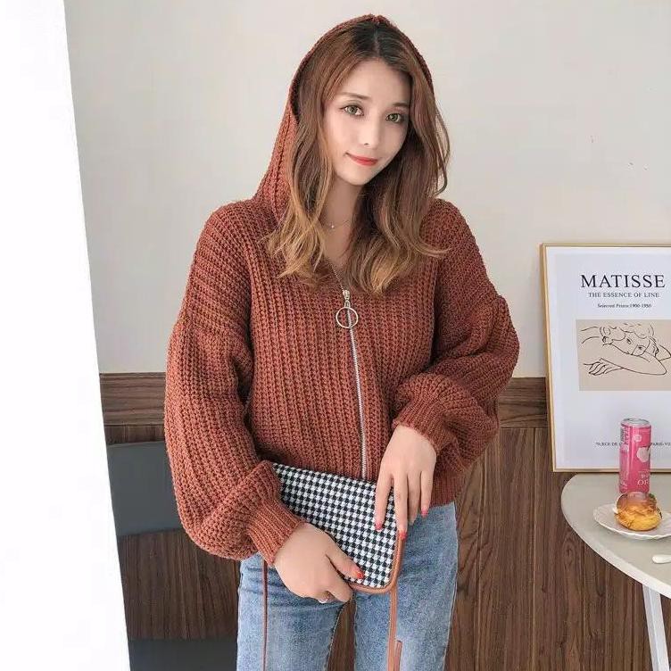 ✤ ( TEBAL ) Jaket Oversize wanita rajut outer Zipper ◘