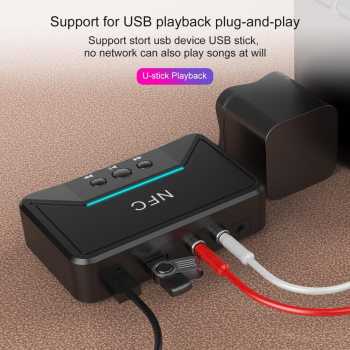 VAORLO Audio Bluetooth 5.0 Receiver NFC Stereo Car Kit Speaker - BT200 Sehinggga Dapat Mendengarkan Suara Melalui HP Tanpa Mencolok Audio Kabel Ke Pengeras Suara